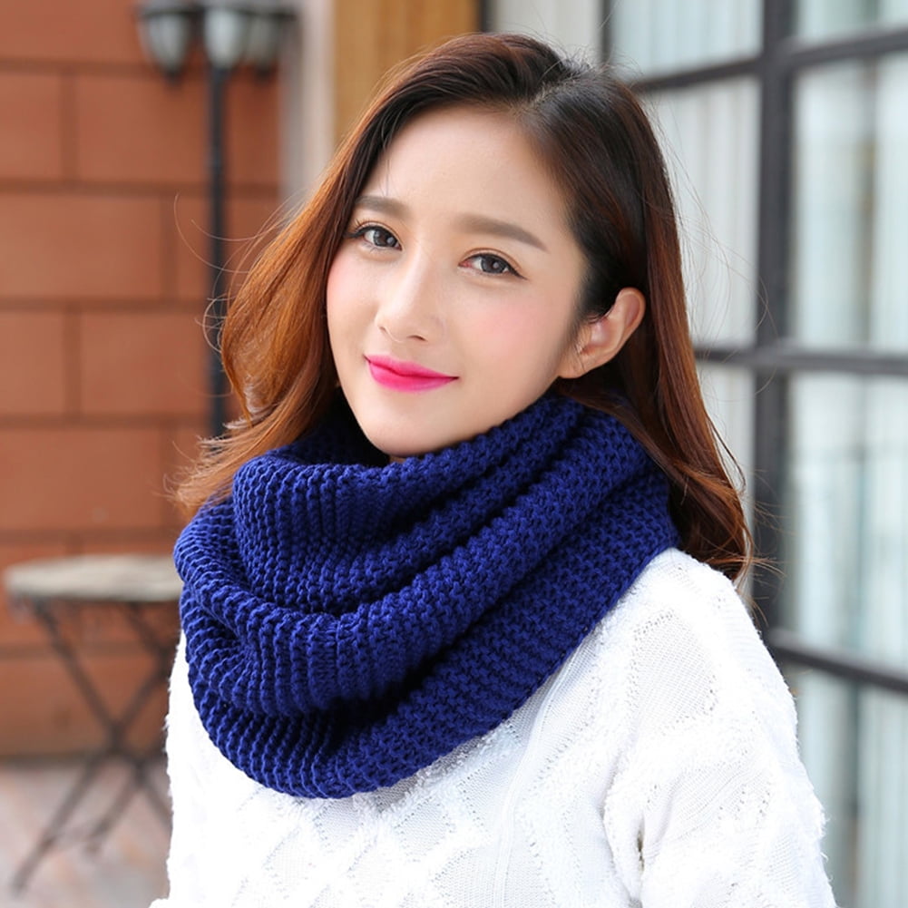 Women Winter Warm FASHION CABLE KNIT BUTTON Long INFINITY COWL SCARF WRAP LOOP 