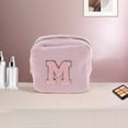 thumbnail image 5 of Unique Bargains 1 Pc Letter m Pattern Makeup Bag for Travel Pink Corduroy, 5 of 5
