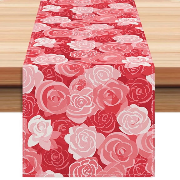 FYTPOV Romantic Red Table Runner, Valentines Day Decorations, Roses Flowers Table Runner for Wedding Party, Christmas Runner for Table Home Decor, 13x72 inch