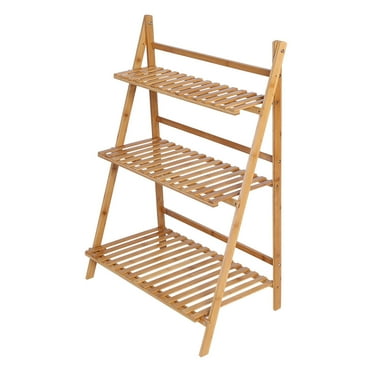 3-Tier Folding Wooden Ladder Shelving Flower and Plant Display Stand ...
