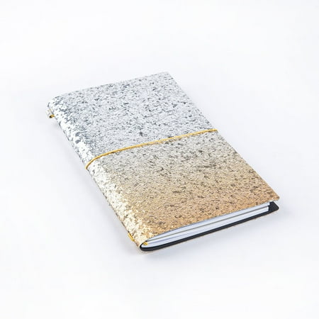 Case of 72 Travel Journal Glitter Notebook  Yellow Laser Card Paper With Elastic band decoration Notepad Writing Stationery DIY Notebooks Writing Planner for Students Office School Girl Gifts  30 Sheets 4x8