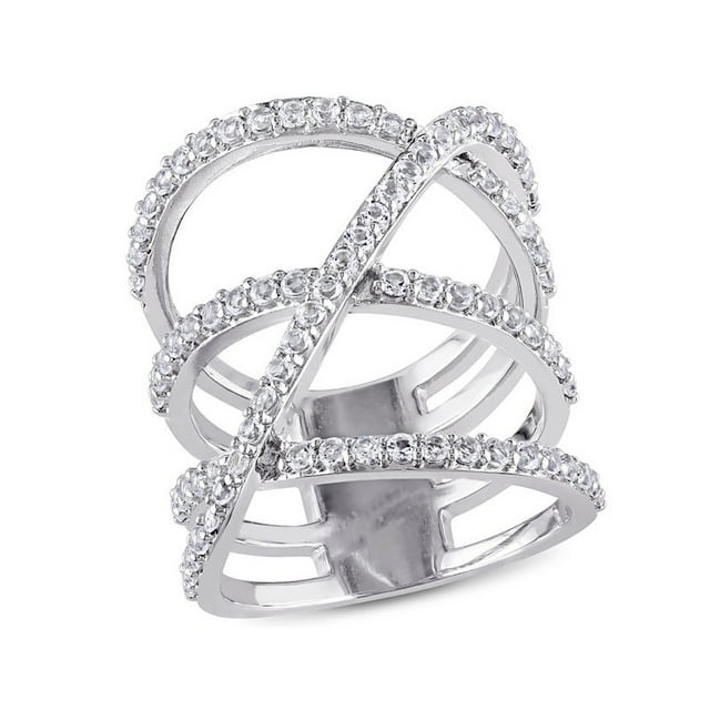 White Topaz 2 2/5 Carat (ctw) Crossover Split Shank Ring In Sterling Silver
