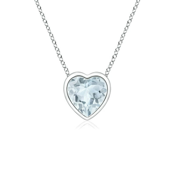 ANGARA Natural Bezel-Set Solitaire Heart Aquamarine Pendant in 14K White Gold for Women (Size-4mm) | March Birthstone, Birthday, Anniversary, Jewelry Gift for Women | Natural Aquamarine Necklace