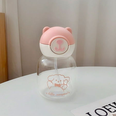 

Cute Bear Glass Mug with Straw Portable Glass Cup Reusable Travel Mug Tumbler