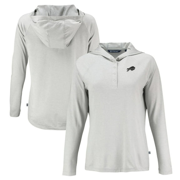 Women's Cutter & Buck Gray Buffalo Bills Coastline Epic Comfort Eco Recycled Long Sleeve Hoodie T-Shirt
