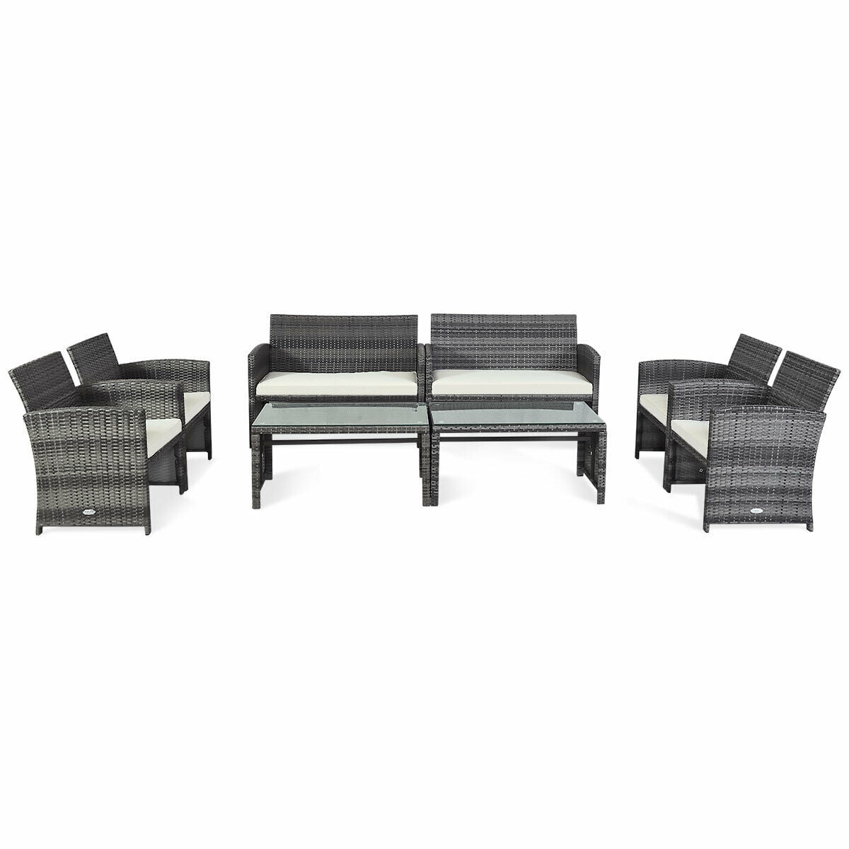 Gymax 8PCS Patio Outdoor Rattan Furniture Set w/ Cushioned Chair