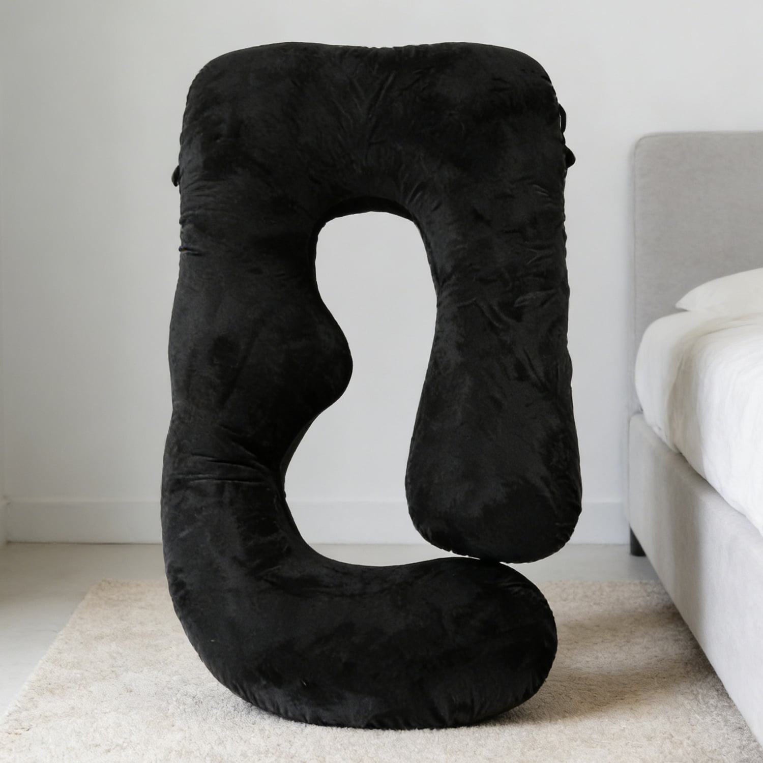 AFGFUF  J-Shaped Pregnancy Pillow, 65" x 16" x 8" Full Body Maternity Support Pillow, Black, with Removable Washable Cover