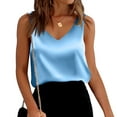 thumbnail image 2 of Womens Silk Satin Tank Tops V Neck Casual Solid Color Cami Sleeveless Camisole Blouses Summer Basic Work Tank Shirt Sky Blue M, 2 of 7
