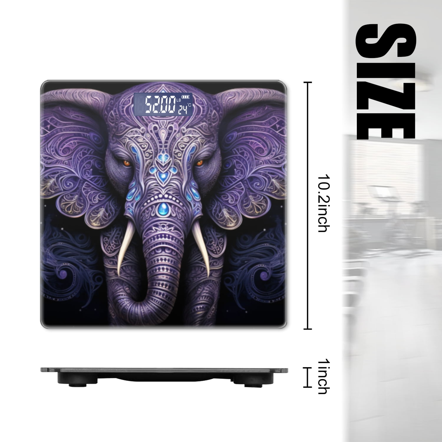 High Precision Body Weight Scale Smart Bathroom Scales with Large LCD Display(400lbs),Decorative for Bedroom-Elephant With Intricate Patterns And Glowing Eyes