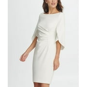 DKNY Women's 3/4 Tulip Sleeve Side Ruche Sheath Dress White Size 4