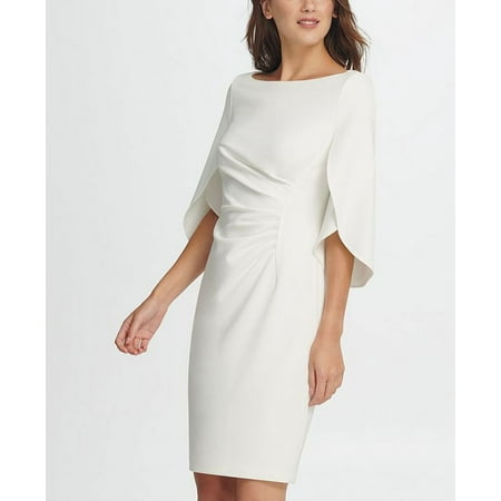 DKNY Women's 3/4 Tulip Sleeve Side Ruche Sheath Dress White Size 4