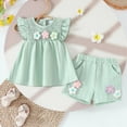 thumbnail image 2 of TOWED22 Toddler Baby Girl Summer Clothes Ruffle Sleeve Cartoon T Shirt Linen Short Sets with Belt Cute Outfits(Blazer,12-18 M), 2 of 9