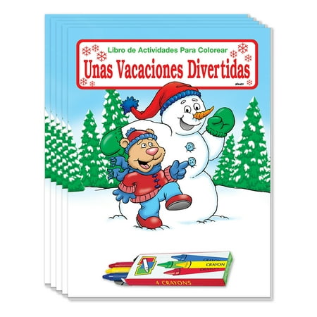 ZoCo: Holiday Fun Kids Coloring and Activity Book in Spanish, 25 Pack with Crayons