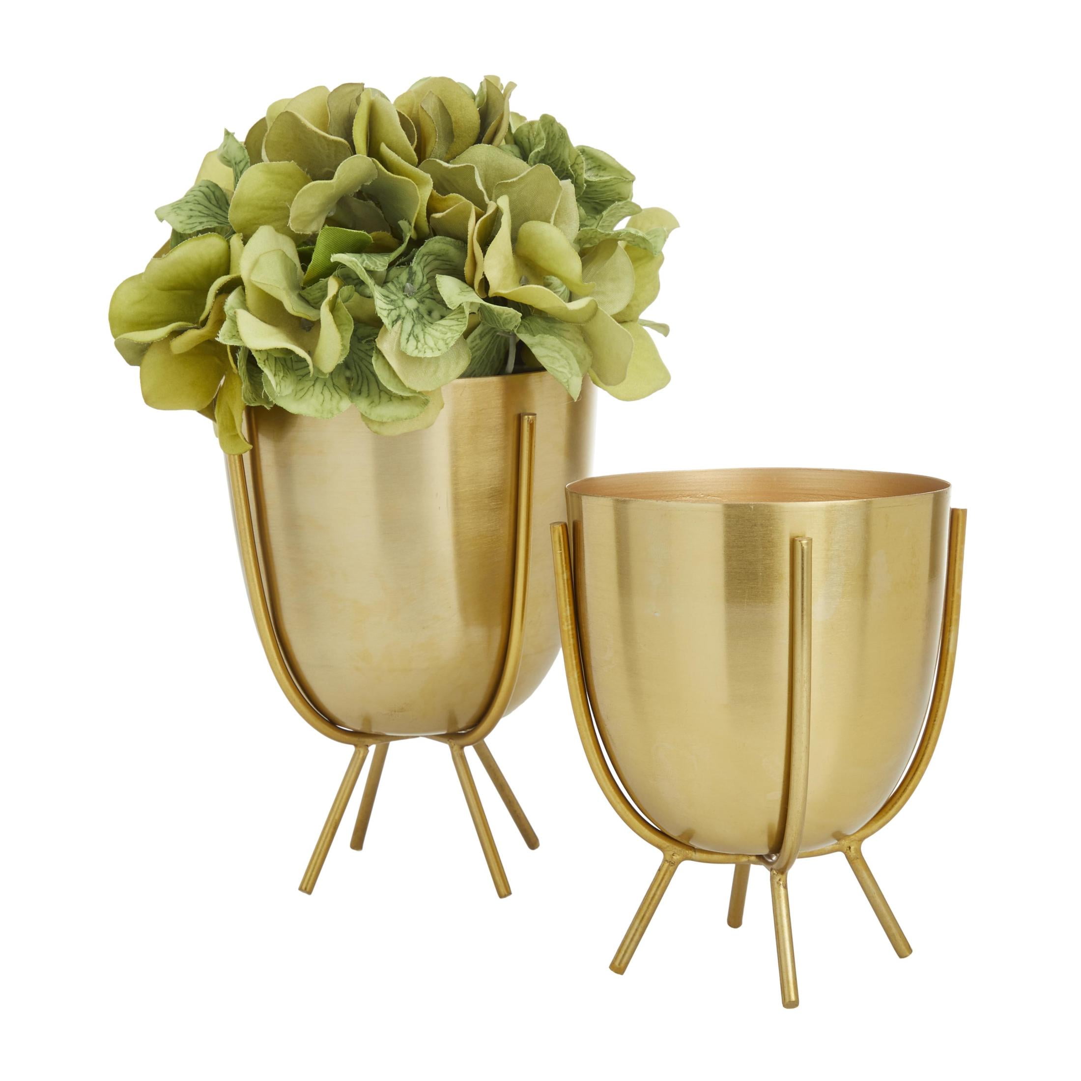 CosmoLiving by Cosmopolitan 6", 7"H Small Gold Metal Planter with Removable Stand (2 Count)