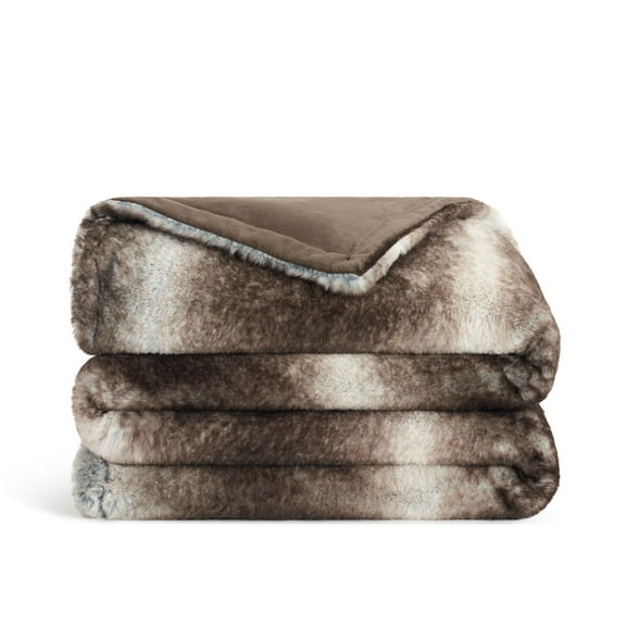 Aston & Arden Cozy Faux Fur Throw Blanket, Modern, Brown Color Gradient, 50 x 70 Inches