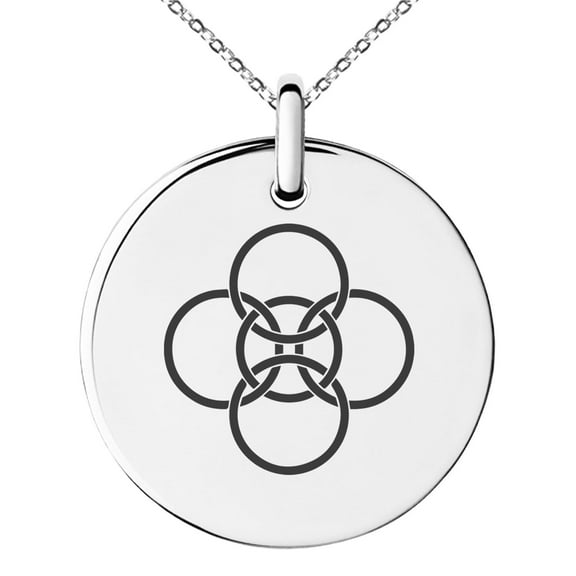Tioneer Stainless Steel Celtic Five Fold Fifth Elements Engraved Small Medallion Circle Charm Pendant Necklace