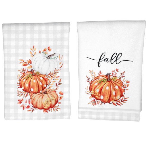 Austok 2Pcs Fall Kitchen Towels Pumpkin Fall Dish Towels Microfibre Flour Sack Towels Autumn Dish Towels Seasonal Hand Towels Thanksgiving Pumpkin Decor Fall Harvest Decor for Home