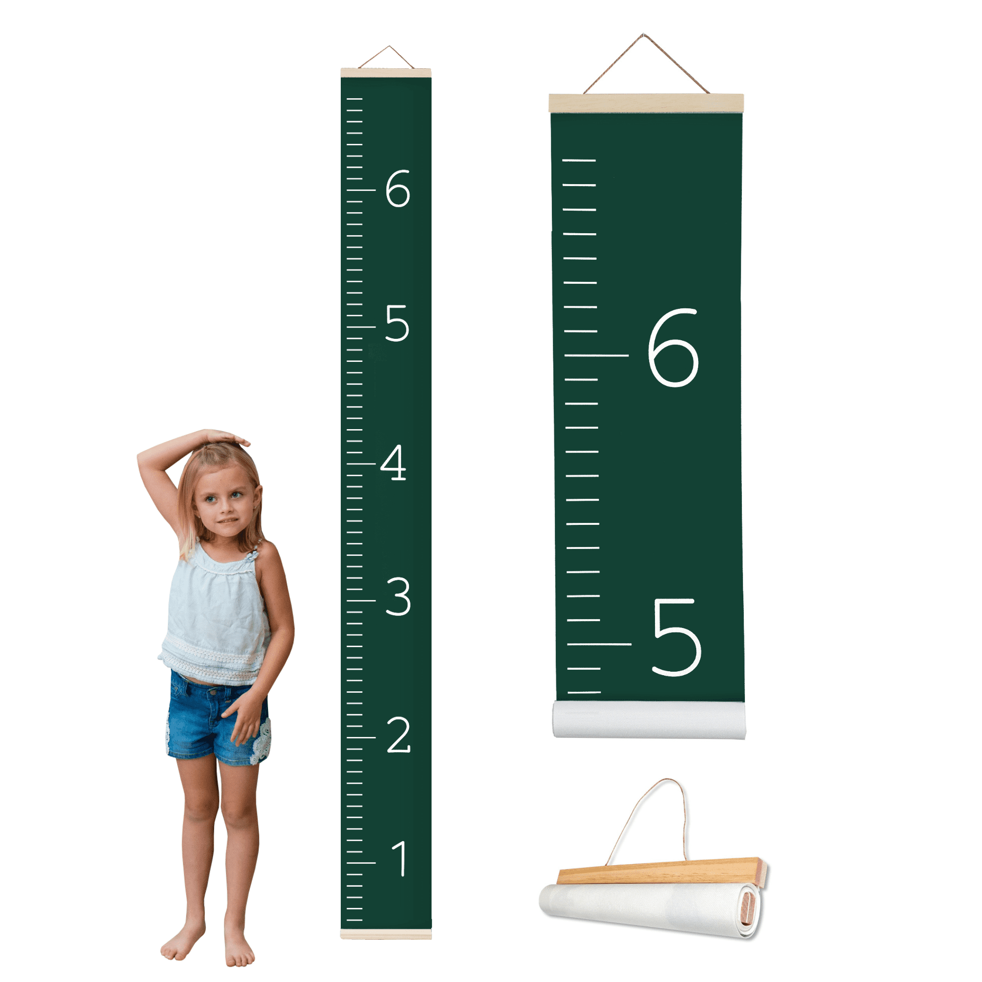 Morxy Canvas Growth Chart for Kids - Unisex Kids Room Wall Decor - Measuring Height Chart- Wall Tape with Height Chart for Kids (plain dark green)