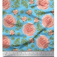 thumbnail image 1 of Soimoi Blue Cotton Cambric Fabric Leaves & Camellias Floral Print Fabric by the Yard 56 Inch Wide, 1 of 3