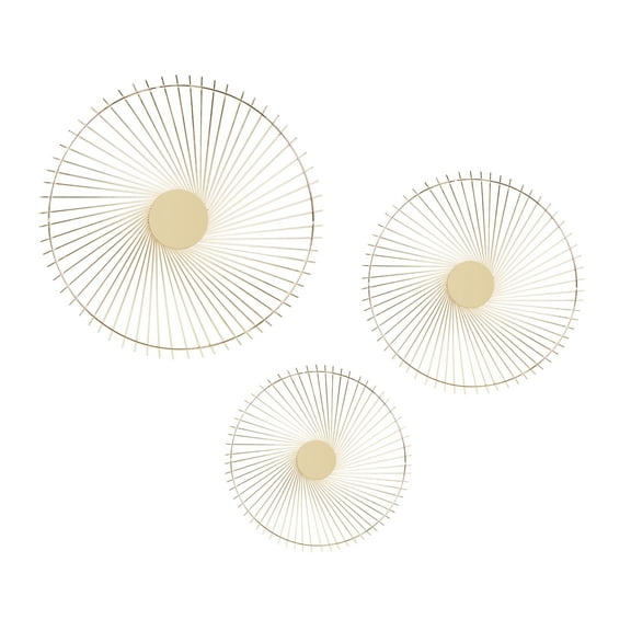 DecMode Gold Metal Radial Sunburst Wall Decor (3 Count)