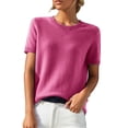 thumbnail image 6 of LEKODE Women Lightweight Knit Pullover Tops, Crew Neck Cap Sleeve, Cropped Hem Design for Work Office and Daily Casual Outfits C Hot Pink M, 6 of 9