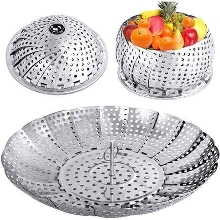 

Stainless Steel Vegetable Steamer Basket for Cooking Food Steamer Basket with Removable Center Handle for Veggie Seafood Cooking Folding Expandable Steamer Basket Fit Various Size Pot