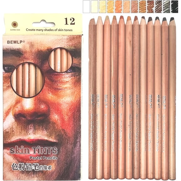 CoreLiving Professional Soft Pastel Pencils, 12 Skin Tints Colored Pencils for Drawing and Blending, Real Artist Grade Art Supplies for Adult Coloring Books and Sketching