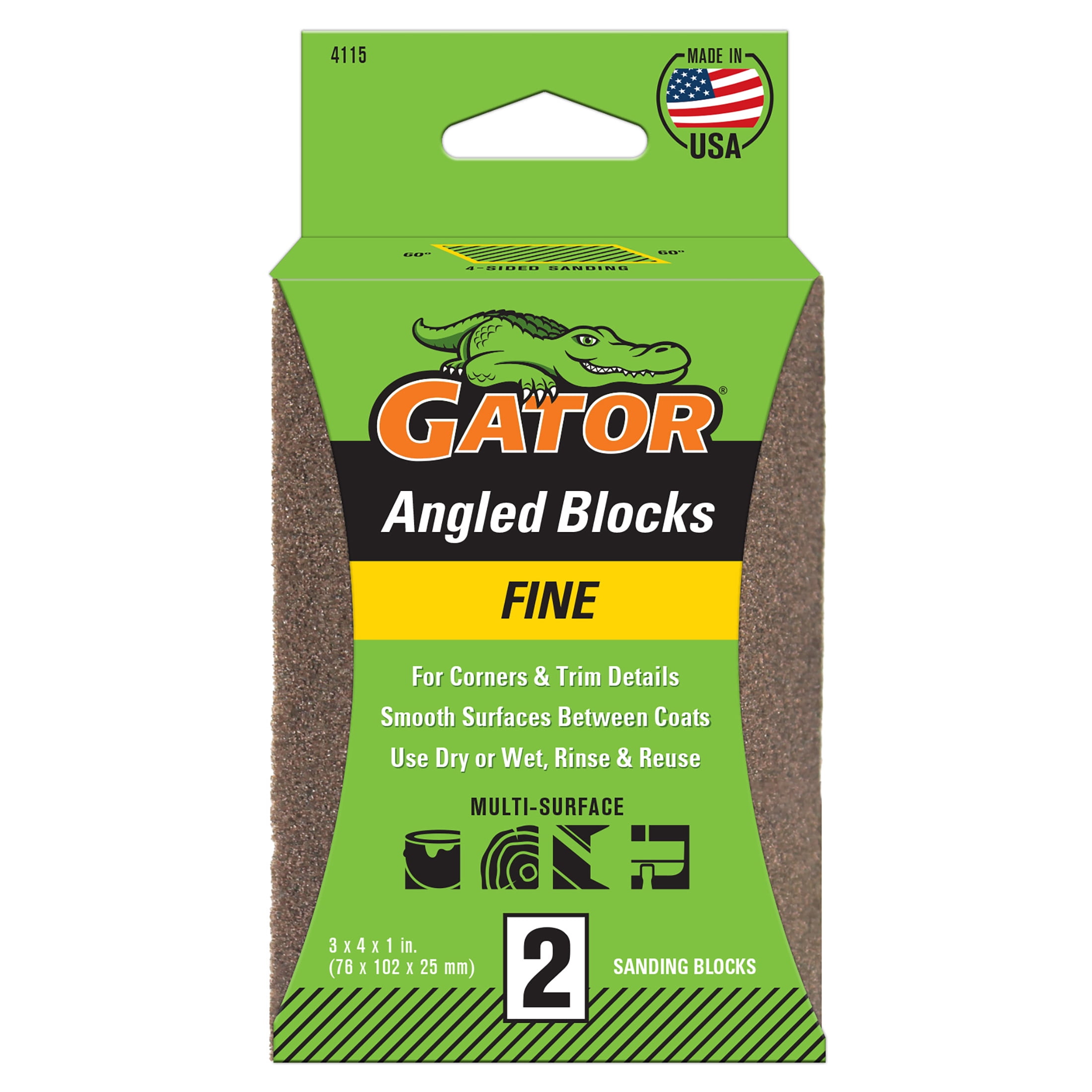 Gator 2-5/8x4 Double Angled Sponge Fine, 2 Pack