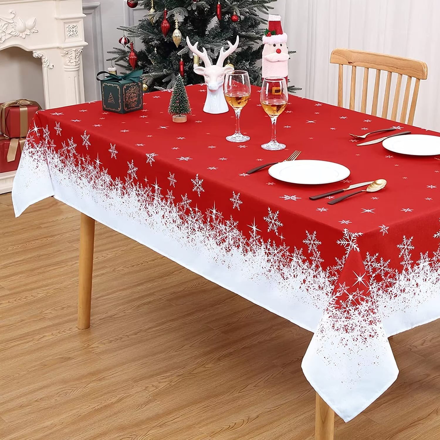 GlowSol Red Christmas Oblong Tablecloths, 54"x90" Rectangle Snowflake