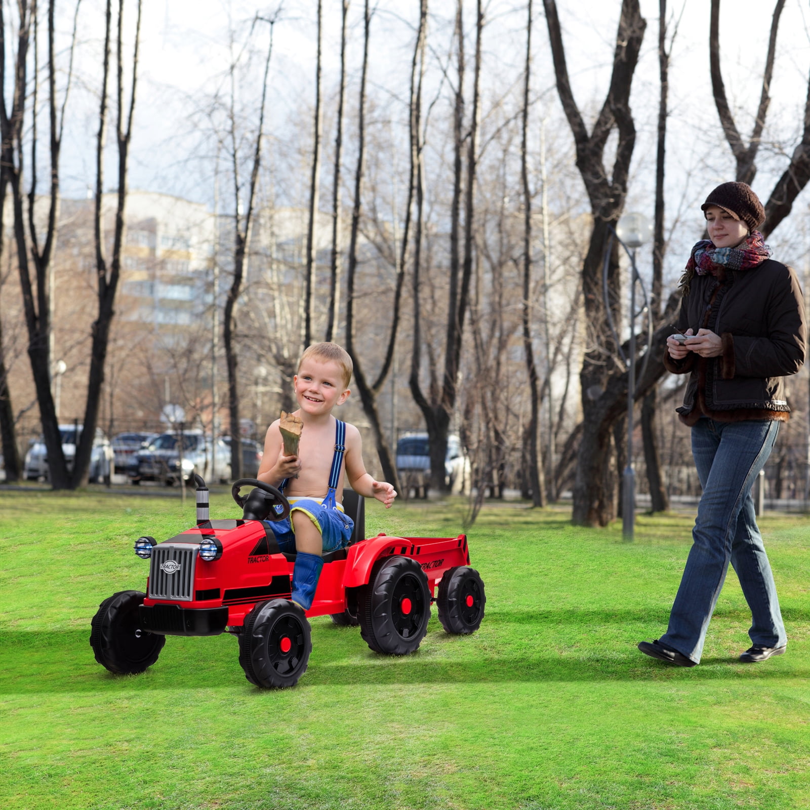 Ride on Tractor with Trailer, 12V Electric Tractor Toy with Remote Control, Red Ride on Tractor with Trailer, 12V Electric Tractor Toy with Remote Control, Red