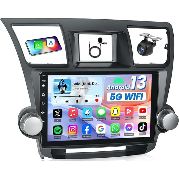 4G RAM 64G ROM Bluetooth 5.4 Car Radio Stereo for Toyota Highlander 2008-2013: Wireless Carplay&Android Auto with Android 13 Voice Control/GPS/WiFi/Back-up Camera/SWC/FM/JBL, 10 Inch IPS Touch Screen