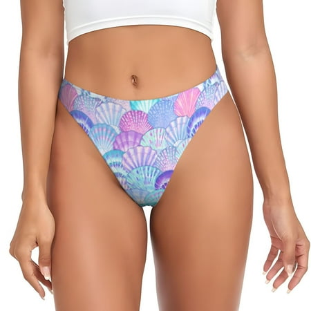 Zeuib Watercolor Sea Shells 1 Print Seamless Women Underwear Thongs High Waisted No Show Ladies Panties Breathable Comfortable Brief Hi Rise Undies-X-Large
