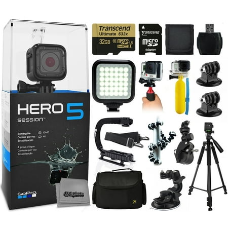 GoPro HERO5 Session CHDHS-501 with 32GB Ultra Memory + LED Night Light + Handgrip + Floaty Bobber + Action Handle + Suction Cup + Large Padded Case + 60" Tripod + Bike Handlebar Mount + More