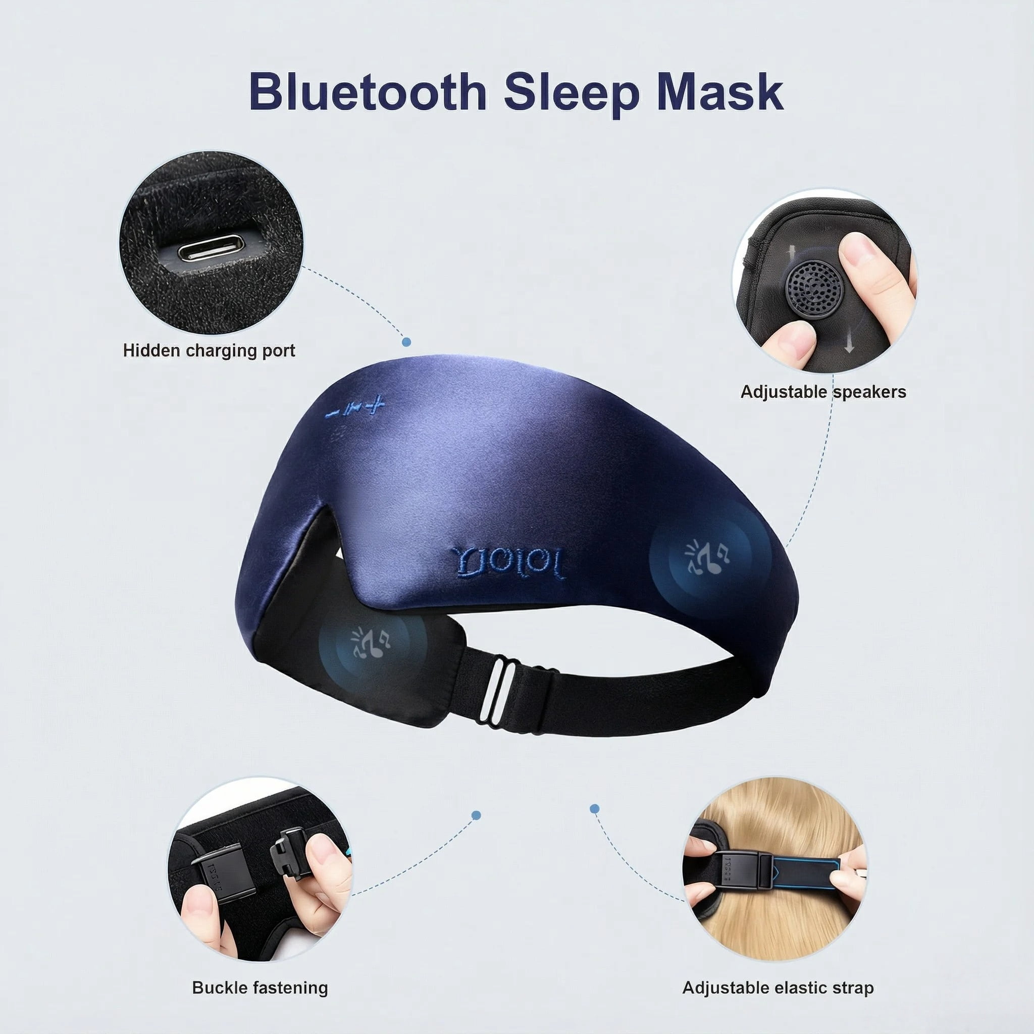 FACEMOON Wireless Bluetooth 5.0 Sleep Headphones Eye Mask Built-in Speakers Microphone for Music Travel