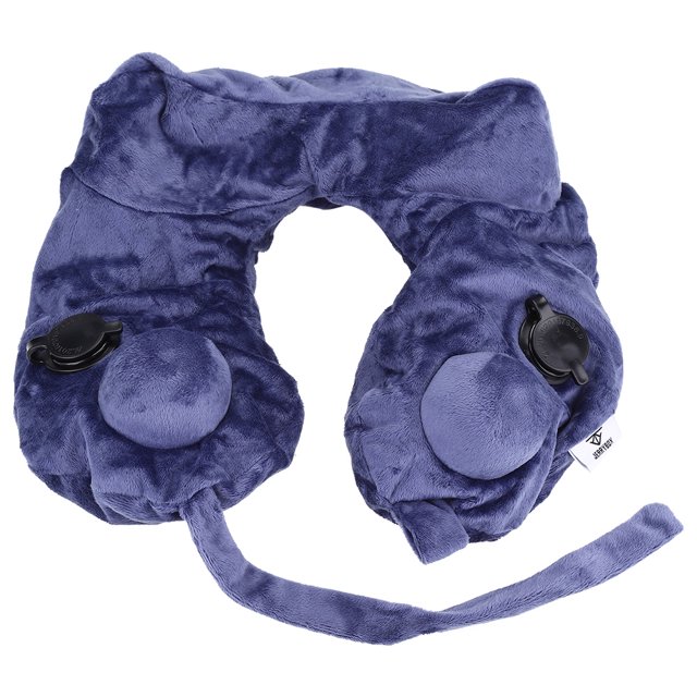 Cómoda almohada inflable en forma de U Juego de cojines para el cuello de viaje para oficina en casa portátil (azul oscuro)