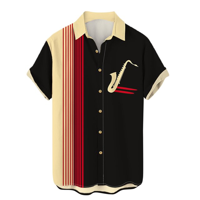 Chemise à Boutons pour Hommes Mode Été 2024 Personnalité Décontractée Instrument de Musique Numérique Manches Courtes-Week