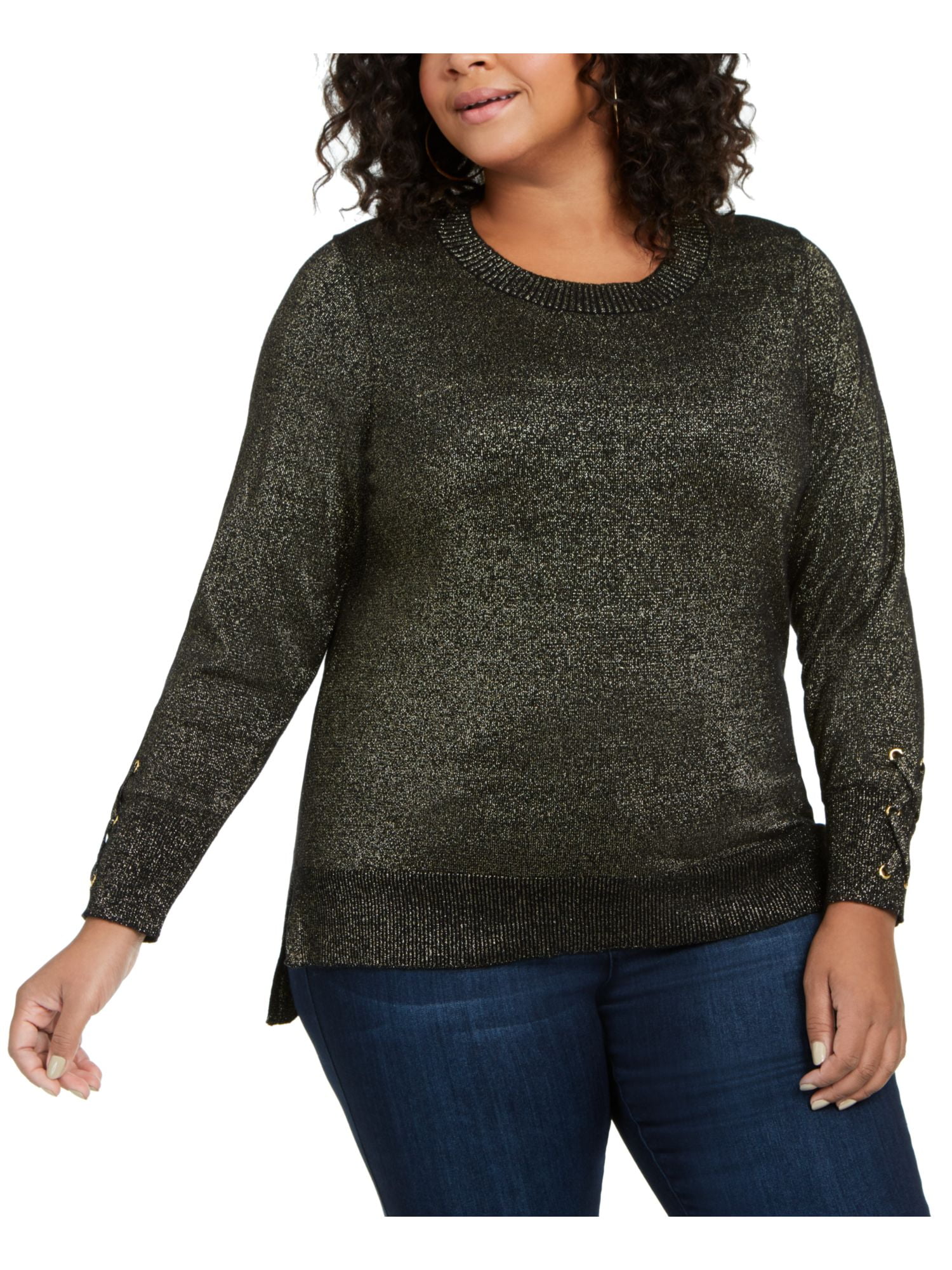 MICHAEL KORS Womens Gold Matalic Long Sleeve Evening Sweater Size: 2X -  