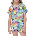 thumbnail image 3 of Pyjamas Filles Ensemble 2 Pcs en Satin pour Enfants Imprimé Graphique Manches Courtes Chemise à Boutons Ensemble de Pyjama Fille Multicolore 6 Ans-7 Ans, 3 of 7
