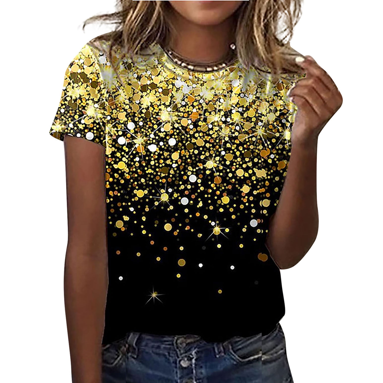 Summer Women T-Shirts Tops Short Sleeve Casual Crewneck Blouses ...