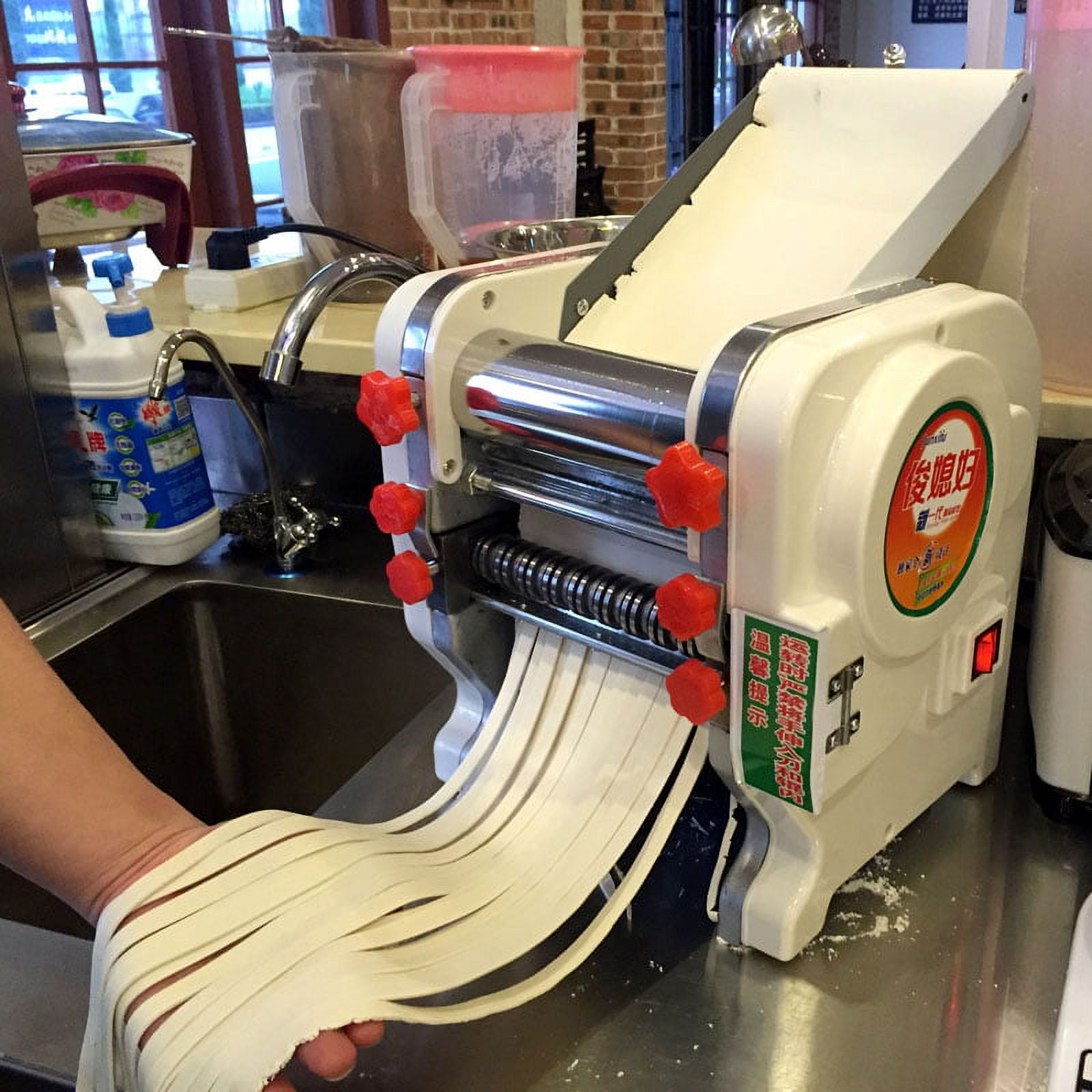 110V Stainless Steel Electric Noodle Making Pasta Maker, Commercial Dough Roller Noodle Cutting Machine (Dough Width 22cm, Noodle Width 2mm/6mm), Size