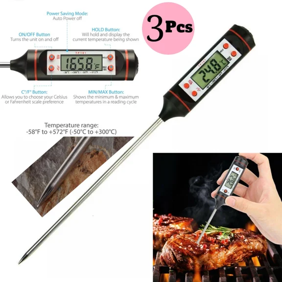 3Pcs Digital Grill Kitchen Meat Thermometer Probe Bbq Oven Food Cooking