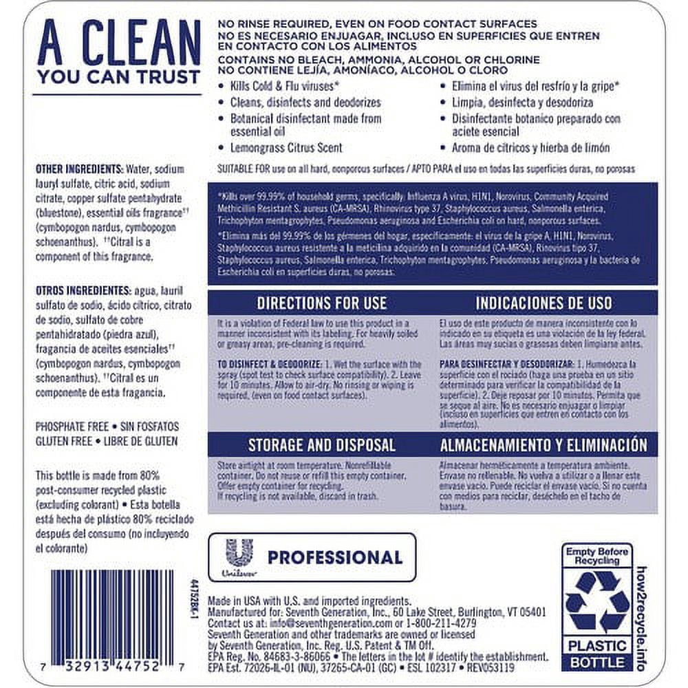 Seventh Generation Disinfecting Kitchen Cleaner Refill 128 fl oz (4 quart) - Lemongrass Citrus Scent - 1 Each - Multi