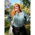 thumbnail image 3 of CASSIE LIZ Womens Plus Size Blouses 2X Green Long Sleeve Fall Boho Tops V Neck Chiffon Casual Fall Shirts with Drawstring Neckline 2XL 18W 20W, 3 of 6