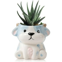 Cute Animals Planter, Mini Ceramic Cartoon Animal Shaped Succulent Flower Pot Indoor Air Plants Holder, Smooth Shiny Decorative Flower Cactus Planter - Plants Not Included (Cow)