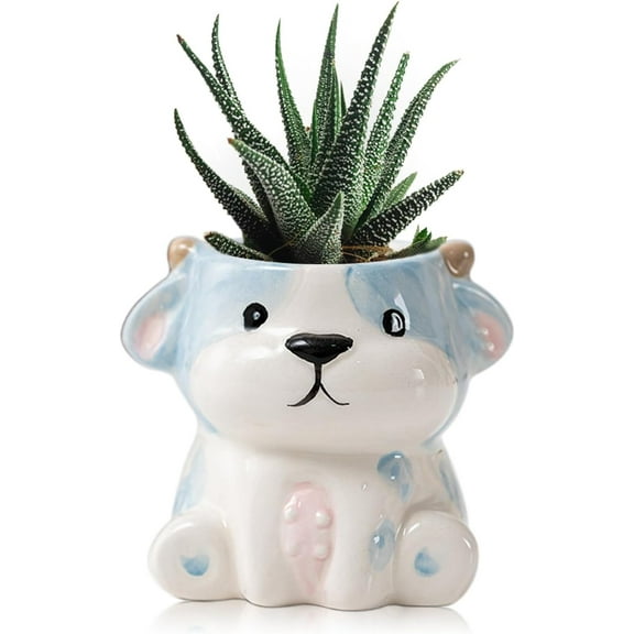 Cute Animals Planter, Mini Ceramic Cartoon Animal Shaped Succulent Flower Pot Indoor Air Plants Holder, Smooth Shiny Decorative Flower Cactus Planter - Plants Not Included (Cow)
