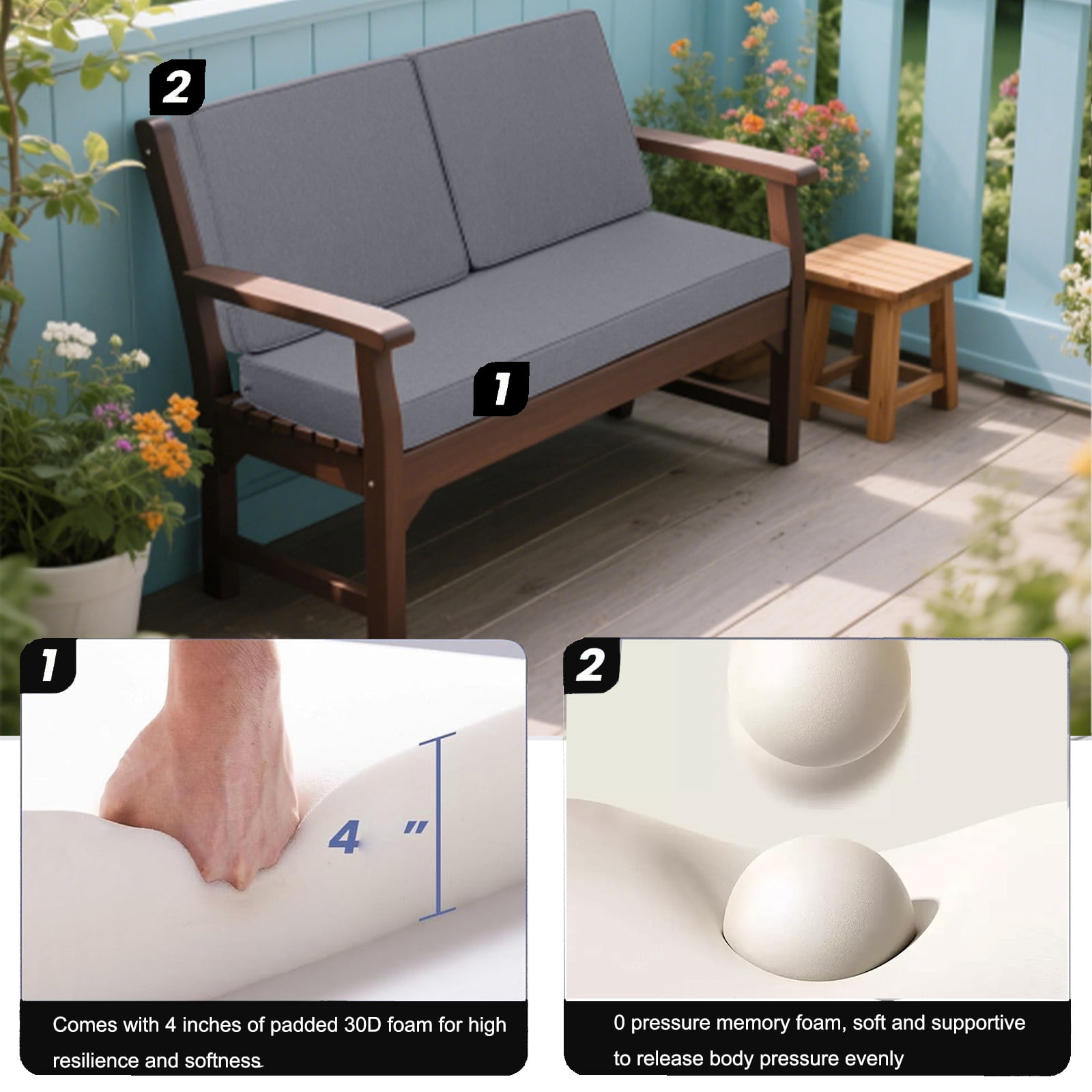 swing Outdoor Loveseat Cushion Set 48 x 25 inch,Waterproof Weather & Fade Resistant Seat and Backrest Cushion Set for Couch, Swing, Bench