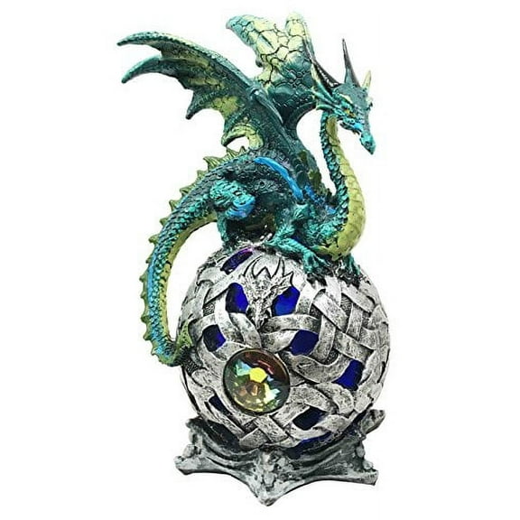 Elemental Jade Earth Firnen Dragon Perching On LED Gyrosphere Orb Night Light Figurine Home Decor