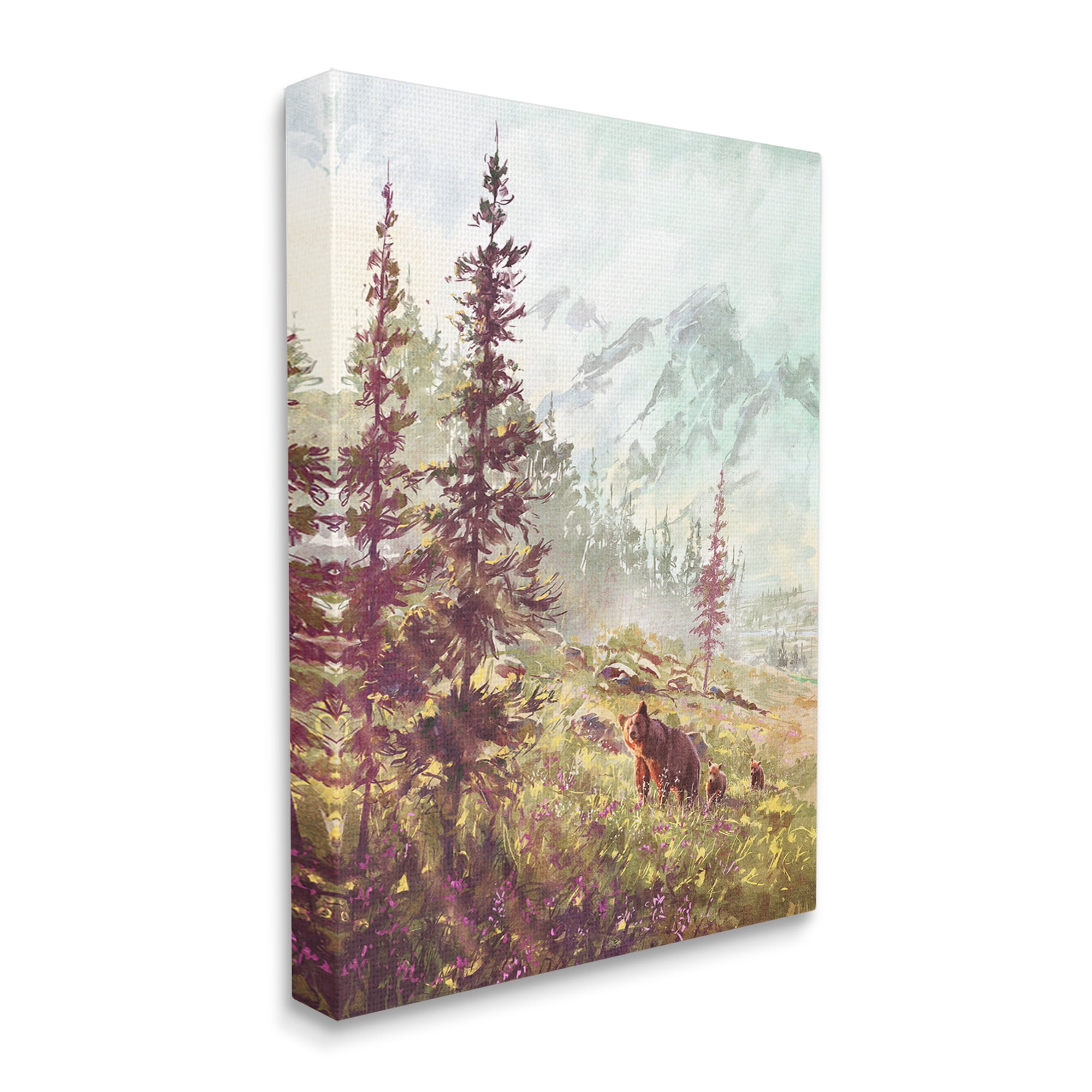 Stupell Baby Bear Family Woodland Mountains Animals & Insects Painting Gallery Wrapped Canvas Print Wall Art