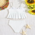 thumbnail image 5 of Ticikt Girl's 2 Piece Tankini Swimsuit with Metal Decoration Textured Twist Front Ruched Ruffle Bikini Set Bathing Suits,Color:White,Size:3-4 Years, 5 of 7