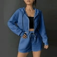 thumbnail image 2 of wycnly Womens 2 Piece Outfits Front Zip Hooded Coat 2 Piece Sets Casual Solid Drawstring Elastic Waist Shorts Outfits Sets Sports Running Lounge Sets Tracksuits Sets with Pocket Fall Saving, 2 of 7